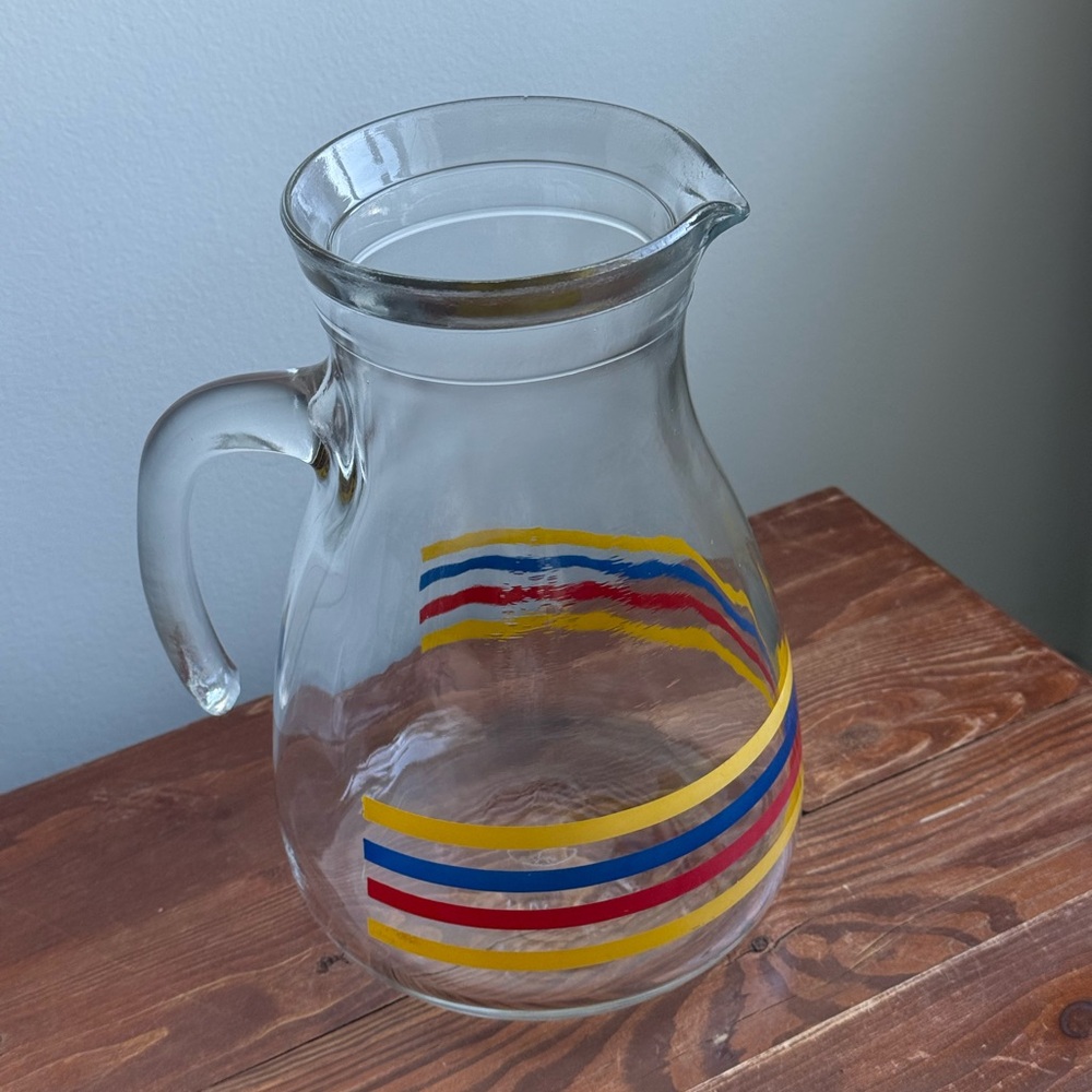 Cerve 8" Vintage Primary Colour Striped Italian Glass Pitcher Serving Jug